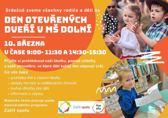 Srdečně zveme všechny rodiče a děti naDEN OTEVŘENÝCH DVEŘÍ v MŠ Dolní10.…